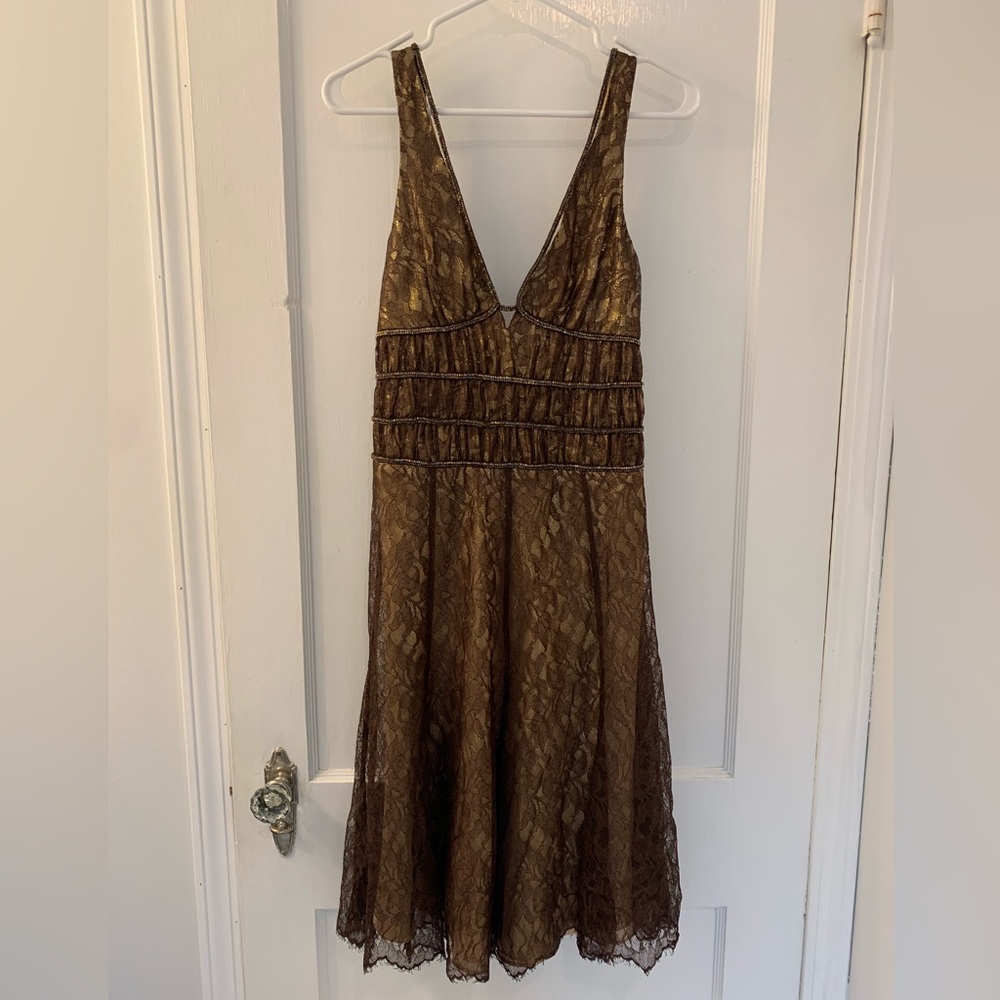 BCGC MaxAzria gold lace dress